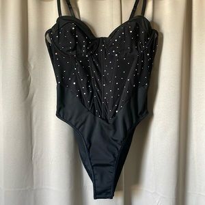 Rhinestone Detailed Bustier with Mesh